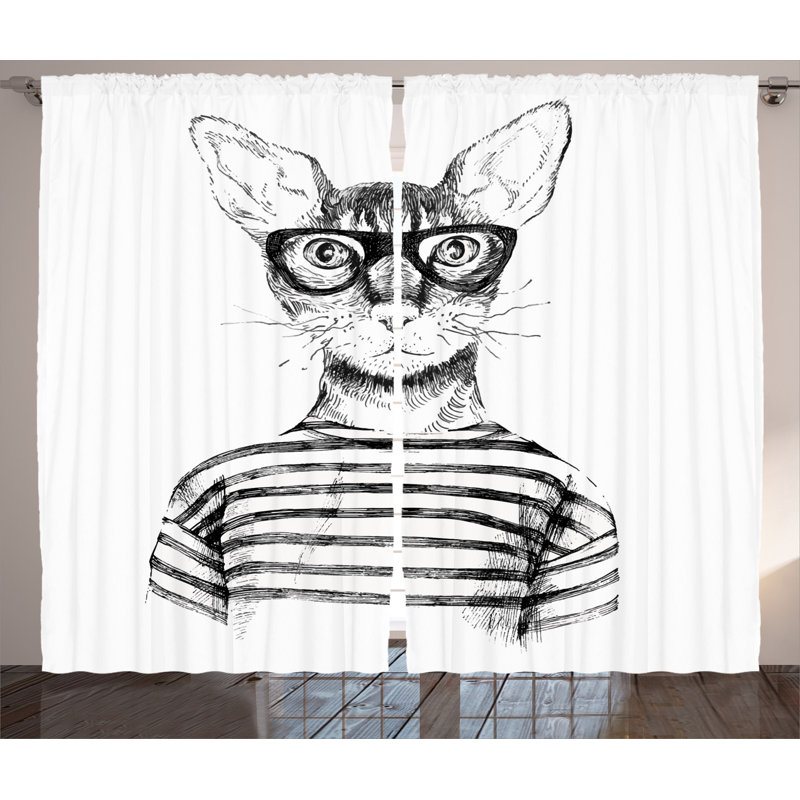 Cat Semi-Sheer Rod Pocket Curtain Panels, 54" x 63"