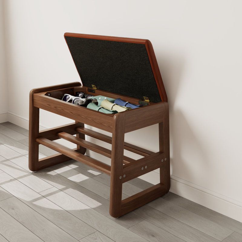 Entryway Bench with Leather Cushion, 2-Tier Entryway Bench with Flip-Top Storage Box, Small Entryway Bench for Hallway, Mudroom, or Bedroom