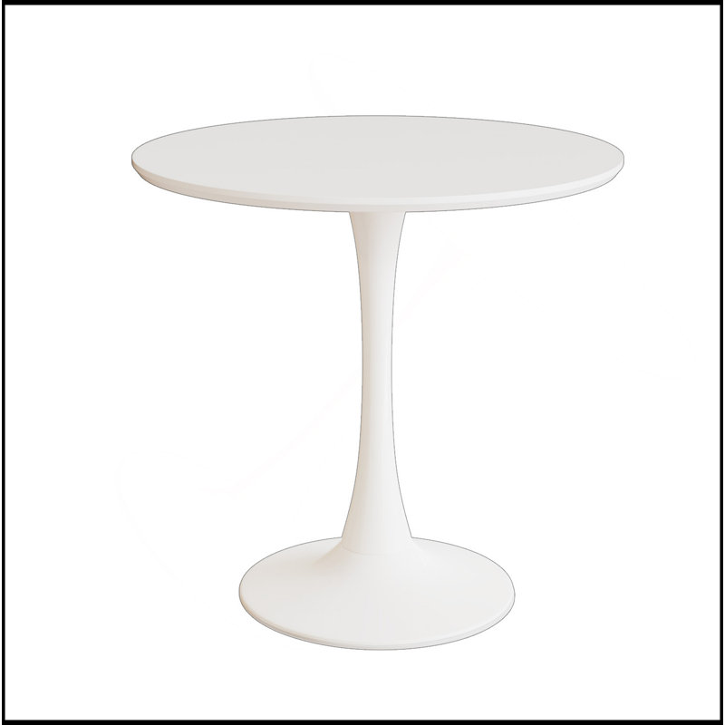 Table de salle à manger 31,5 "circulaire blanche, table de salle à manger Tulip, table de salle à manger pour 2 à 4 personnes, plateau et base en panneau de fibres à densité moyenne et 2 chaises de salle à manger en métal plaqué de polyuréthane gris