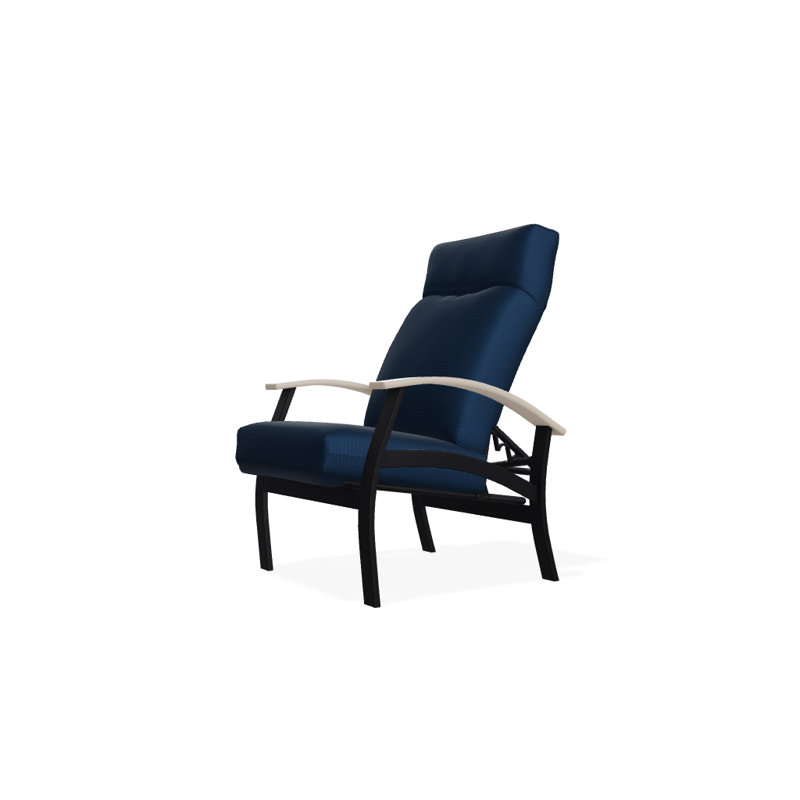 Chaise de patio inclinable avec coussins Askar, Toile Sunbrella bleu saphir, Noir texturé, Désert P60