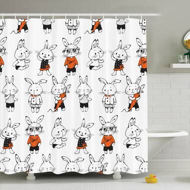 Harriet Bee Jefferson Cute Baby Fox Flowers Shower Curtain + Hooks, Orange