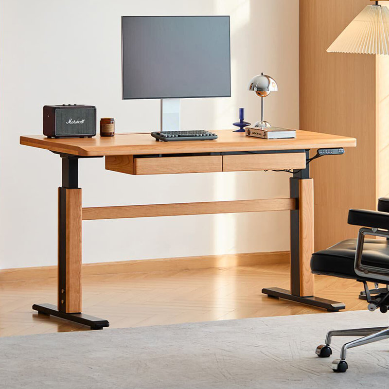 Bureau rectangulaire en bois massif avec 2 tiroirs Burlywood, H 28,35 po x L 59,06 po x l 29,53 po