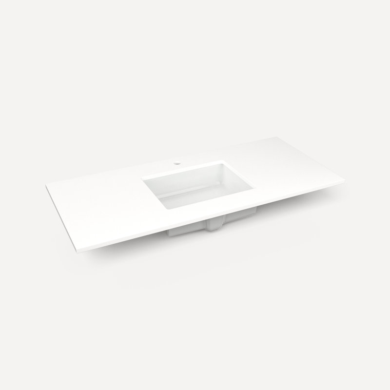 Meuble-lavabo 48 po avec comptoir en pierre de quartz Sinca, Zeus extrême blanc, Chêne blanc, Monotrou