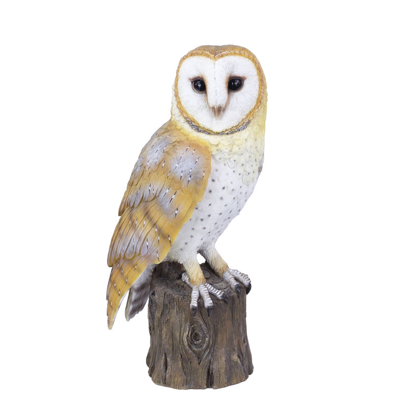 Yellow Barn Owl on branch | Handcrafted Decorative Bird Statue for Home & Garden | Premium Polyresin, Weather-Resistant Indoor/Outdoor Decor