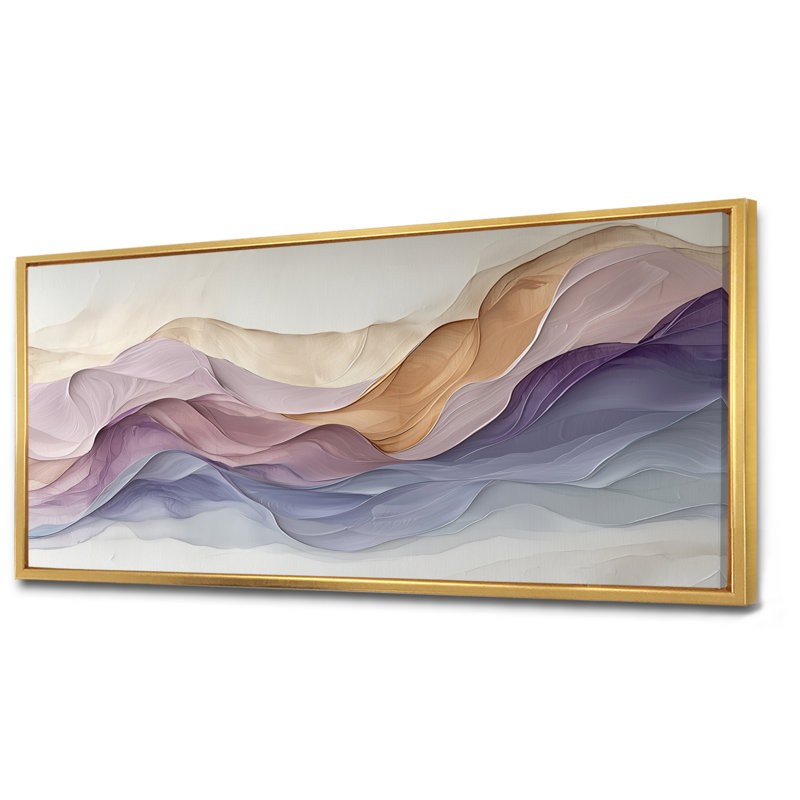 Lavender Soft Tones Digital Flow - Abstract Liquid ink Canvas Wall Art, 28" H x 60" W, Floater Framed, Gold