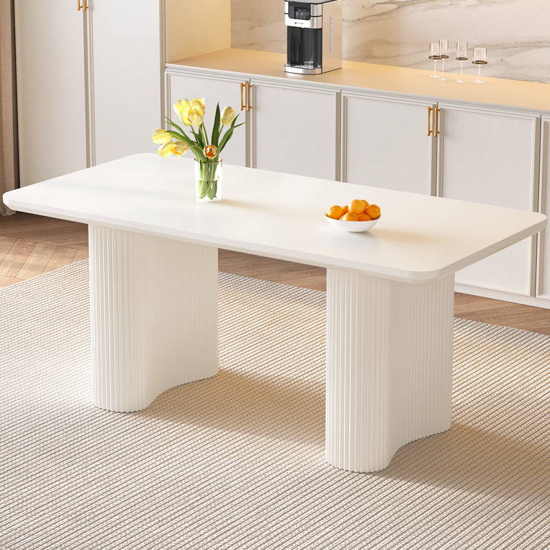 62.99" Modern Rectangle Cream White Dining Table Set with 6 Chairs for Kitchen, Bar, Living Room, 7 Pieces: Table, 6 Chairs
