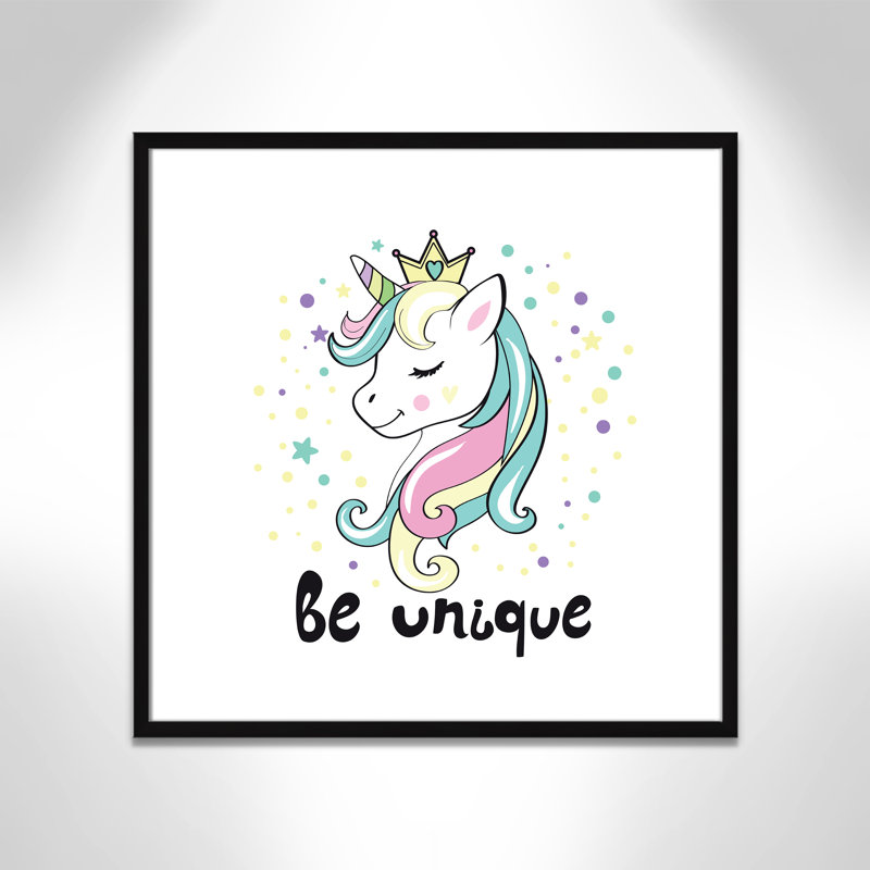 «Be Unique», impression sur papier licorne, H 26,5 po x l 26,5 po x P 1,18 po, Encadré de boîte noir