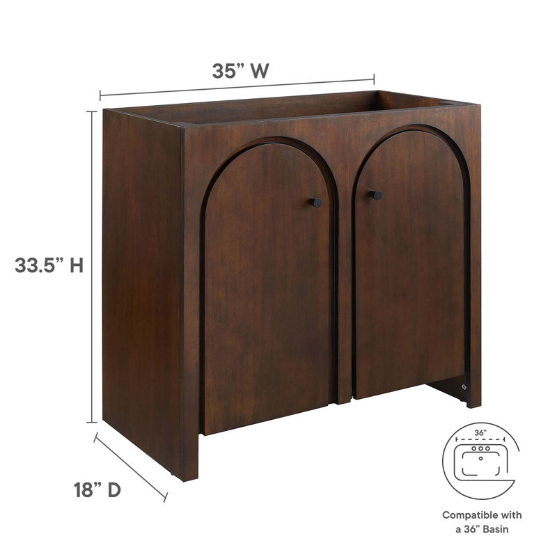 Appia 36" Walnut Bathroom Vanity Cabinet with Arched Doors