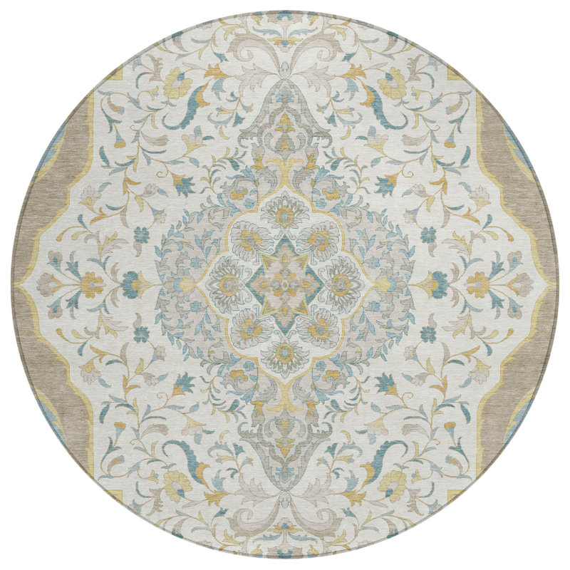 Machine Washable Indoor/Outdoor Chantille ACN2715 Global Rug, Ivory, 8' Round
