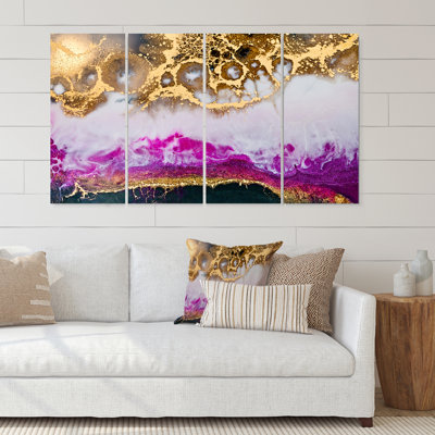 Or blanc et fuchsia, résine époxy - impression sur toile tendue 4 pièces