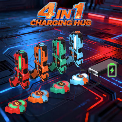 Laser Tag 360° Sensors Set of 4 Players Rechargeable Infrared Real-time Data Display Laser Tag Gifts  for Kids Age 6-12