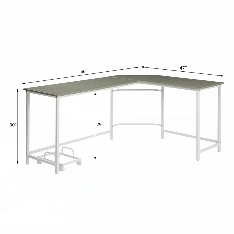 L-Shape Rectangular Computer Desk, Gray and White