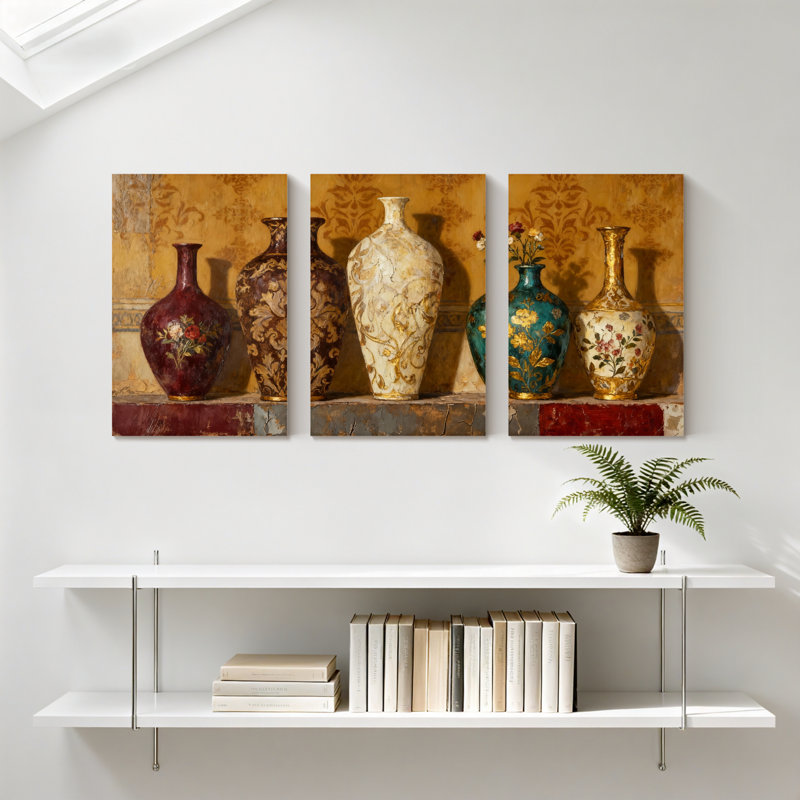 poterie vase, vases rétro, ensemble de 3 impressions sur toile, H 18 po x l 36 po