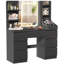 LED Dressing table 7 Drawers and 7 Storage Shelves Dressing Table With Mirror Large Desktop Makeup Desk-1099582691