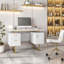 Bureau blanc et doré pour bureau avec tiroirs et rangement, l 51,25 po