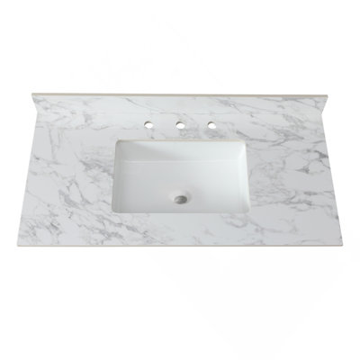 43"X22"Bathroom Vanity Top,Sintered Stone Carra White   Barthroom Vanity Sink Tops With Rectangular Undermount Ceramic Sink With Vanity Backsplash, Three Faucet Hole