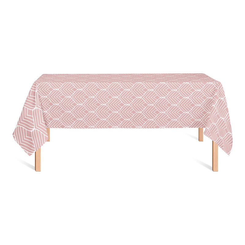 Rectangular Geometric Polyester Tablecloth, Pink