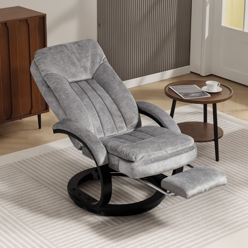 HOMCOM Swivel Recliner Chair with Footrest Velvet Upholstered Manual Grey