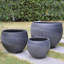 Leaf Embossed Concrete Effect Ball Round Planter, Frostproof Outdoor Plant Pot, Black Round Garden Planter with Drainage Holes-428911538