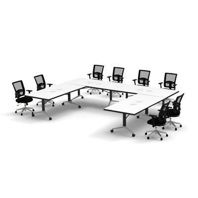 Rectangle 8 Person Flip Top 72'' L Modular Training Table and Chair Set with Casters and Modesty Panel and Cable Management