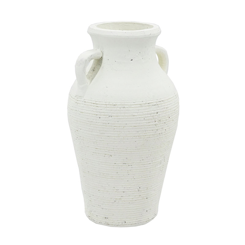 Rustic White Terracotta Tall Vase with Handles
