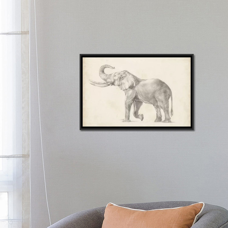 « éléphant sketch i », impression sur toile, H 18 po x l 26 po x P 1,5 po, Toile avec cadre noir, Pas de tapis