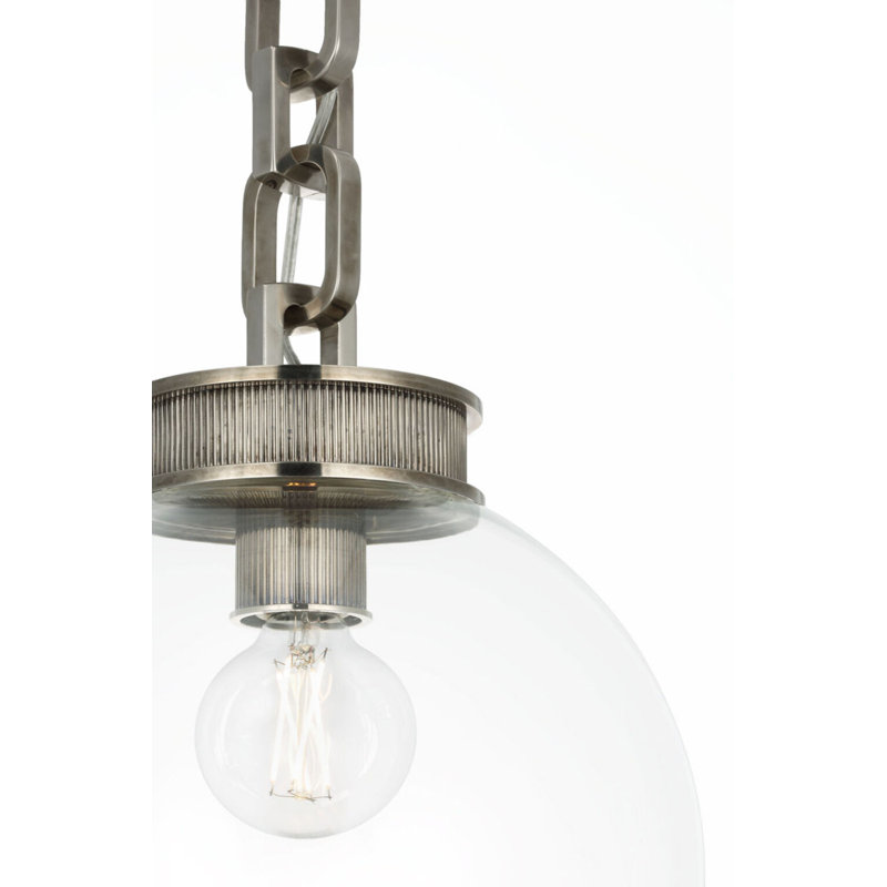Bellamy 1 Light Statement Chain 12" Globe Chandelier, Clear, Pewter