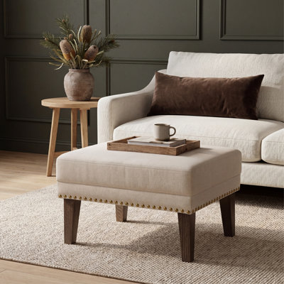 Braydon Upholstered Ottoman With Nailhead Trim & Solid Wood Legs