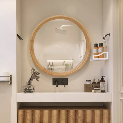 Miroir mural rond en bois naturel, 23,62 po