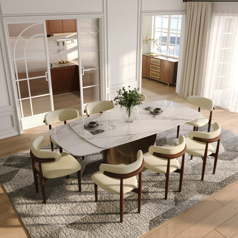 71"-95"Extendable Hobart Modern Dining Table For 6-10, Rectangular Sintered Stone Tabletop with Pedestal Base, Carbon Steel Leg