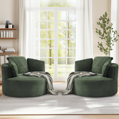 Lozena 2 Pieces - 49" Corduroy Upholstered Barrel Chair, Oversized Round Compression Chaise Lounge, No Assembly Required, Available in 7 Colors
