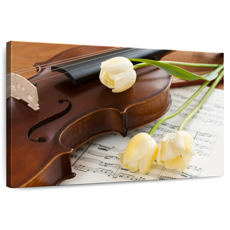 Violon et tulipes, H 8 po x l 12 po