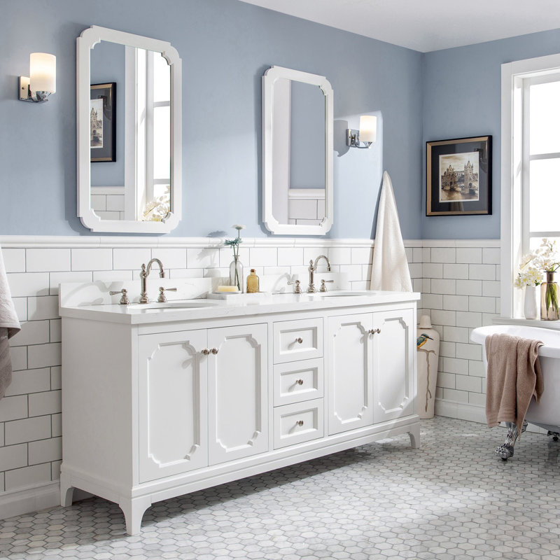 Bernardo Queen 72" Sink Carrara Engineered Marble Countertop Bath Vanity with Faucet and Mirror, Cashmere Gray, Hook