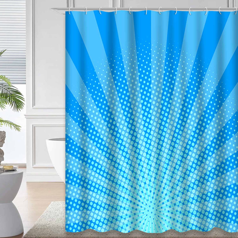 Rideau de douche brillant en demi-teinte bleu rétro avec 12 crochets, L 72 po x l 78 po