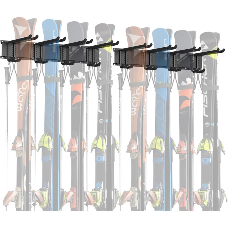 Porte-skis mural pour garage avec rangement pour 8 paires de skis