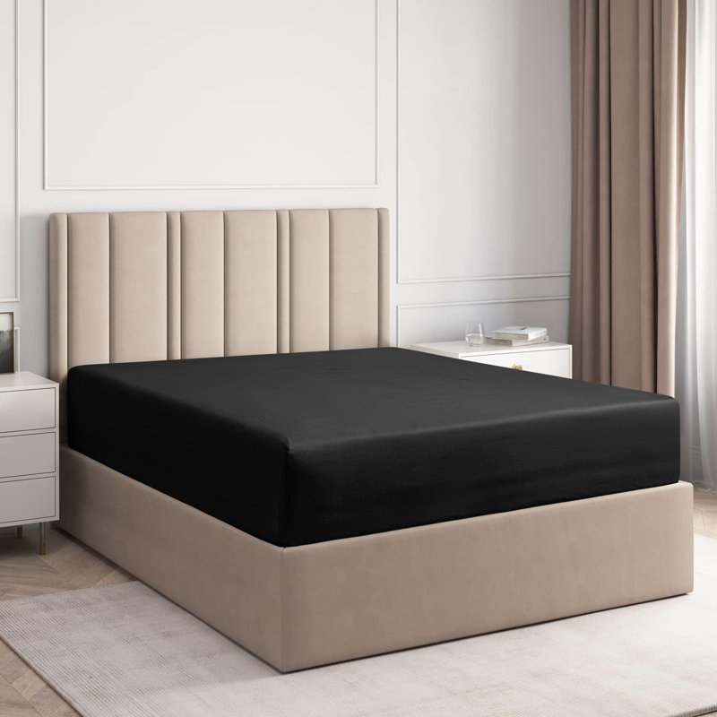 Fitted Sheet Only, Soft Cooling Bed Sheet, Breathable Hotel Luxury Bedding, Deep Pocket 8–16 Inch Mattress Fit, Twin, Black