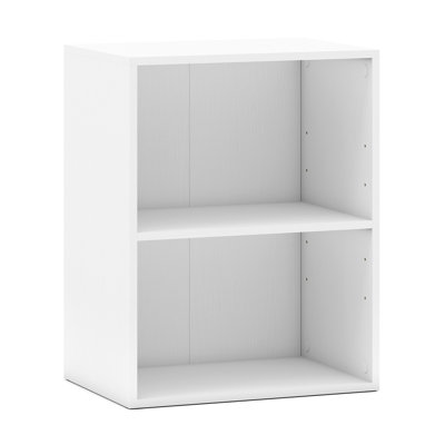 Vitrine moderne à 2 niveaux, tablette de rangement compacte pour salon, capacité de charge de 45 kg, structure en MDF, blanc