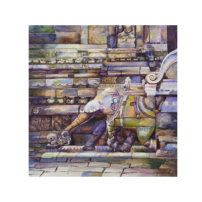 Elephant Temple Carvings | Watercolor On Paper | Wall Décor