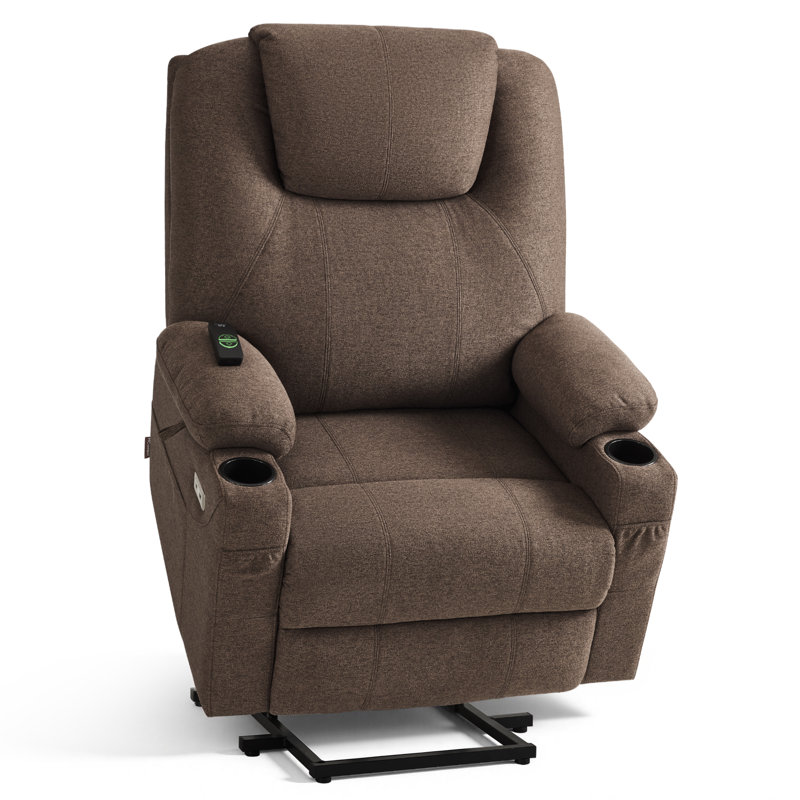 Fauteuil inclinable électrique de 25,2 po de largeur avec massage et chaleur, tissu, Café