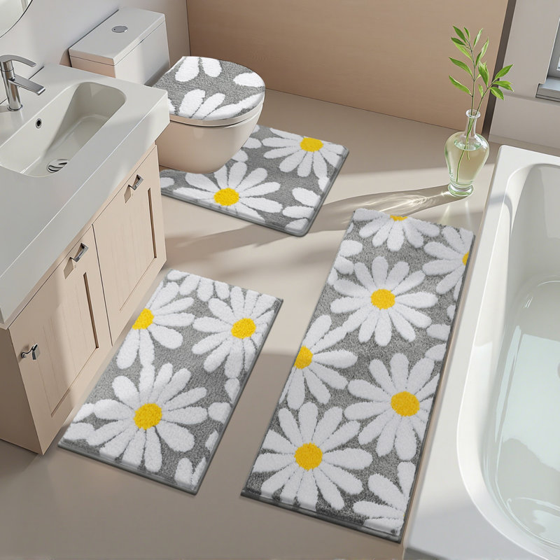 Ensemble de tapis de bain en microfibre 4 pièces avec envers antidérapant, Gris
