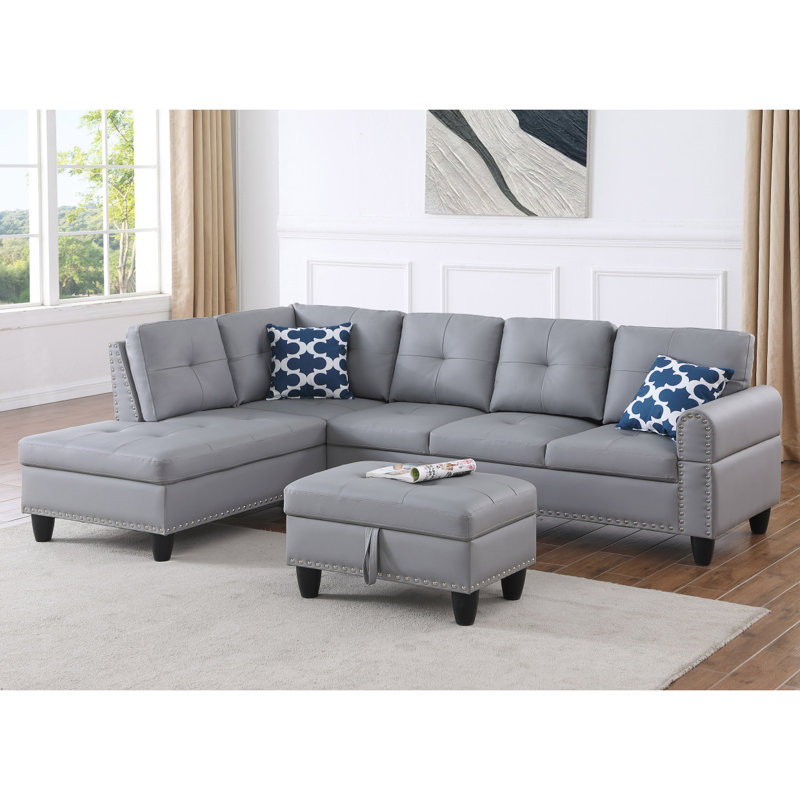Canapé modulaire en L avec repose-pieds, Gris