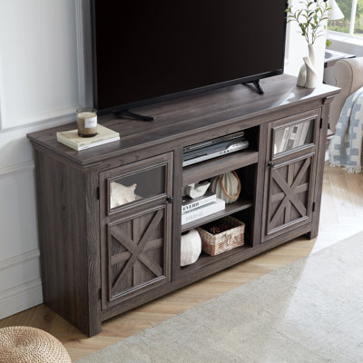 Armoire de ferme à 2 portes, meuble télé de style campagnard, meuble télé de style campagnard, grande console de cinéma maison d'inspiration grange avec foyer 18 po, espresso, l 60,23 po x P 15,35 po x H 31,7 po