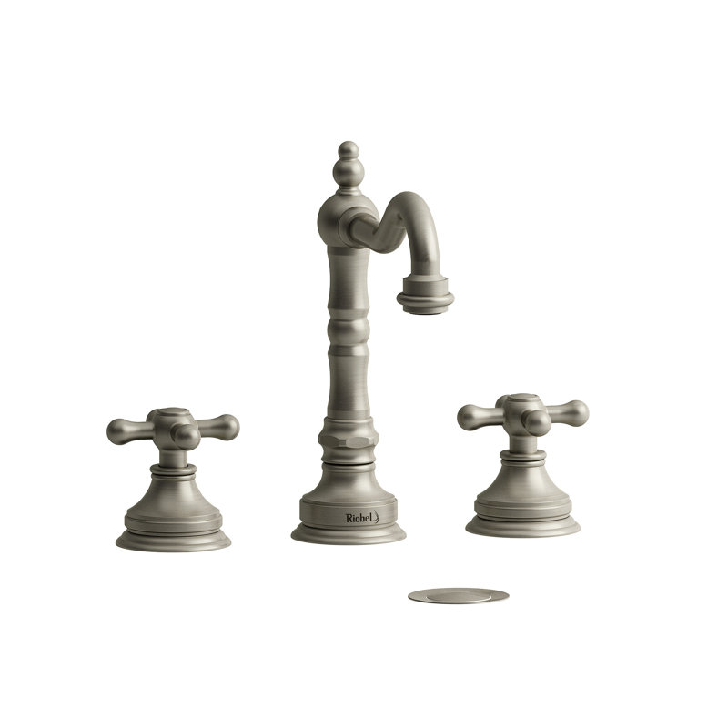 Robinet de lavabo à large entraxe avec bonde Retro ™, Nickel brossé, Poignées croix
