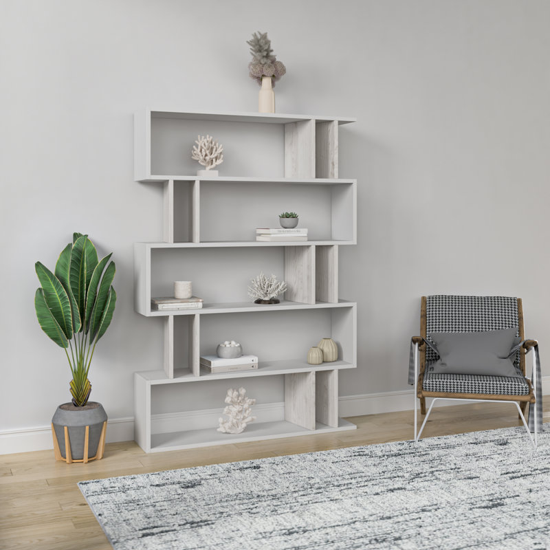 Bibliothèque géométrique moderne H 63,39 "x l 43,31" Ezra, Blanc / Ivoires