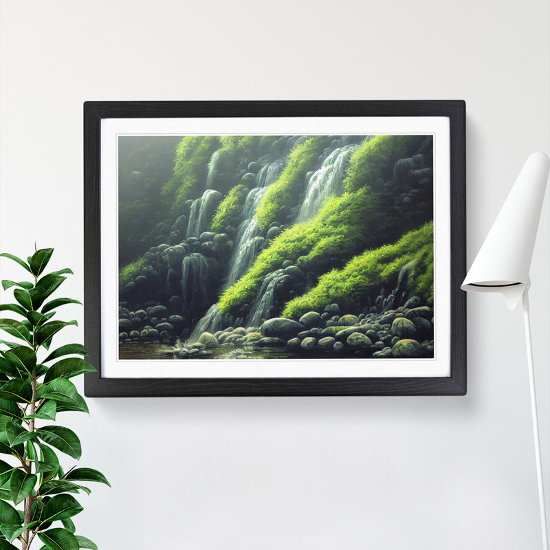 Waterfall Vol.1 - Single Picture Frame Print, Black, 46cm H x 64cm W