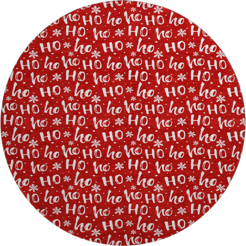 Premium Machine Washable Dockside AMF1814 HoHoHo Snowy Christmas Rug, Round 8'