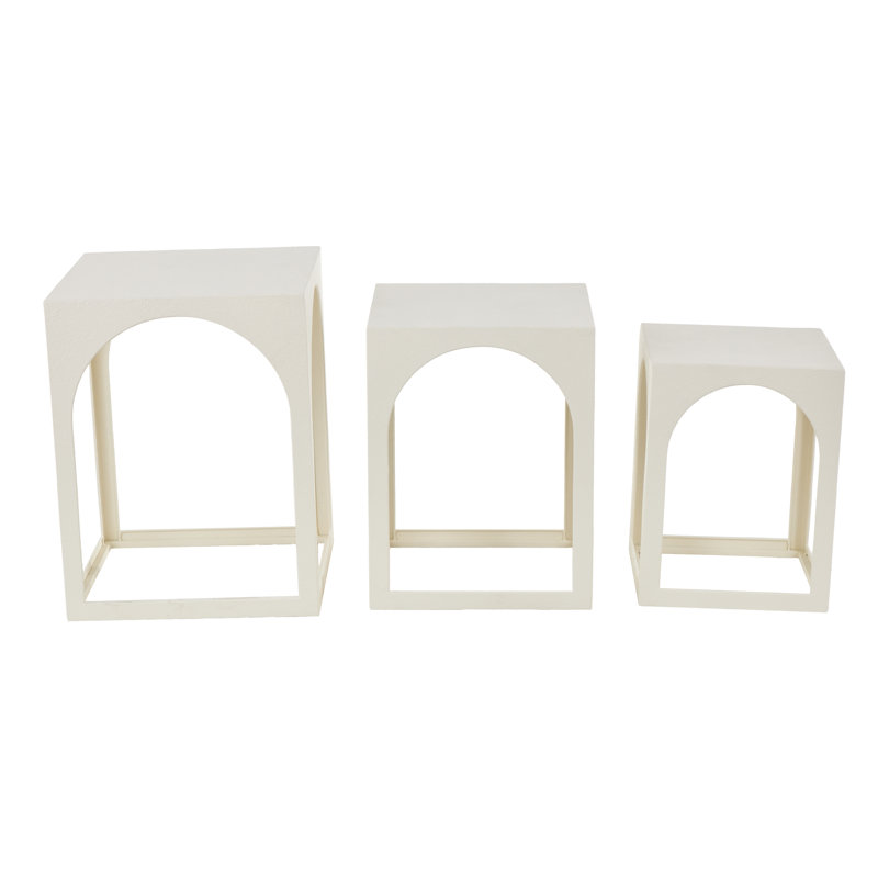 Cole And Grey Metal Nested Side End White Accent Table With Arched Cutouts Set