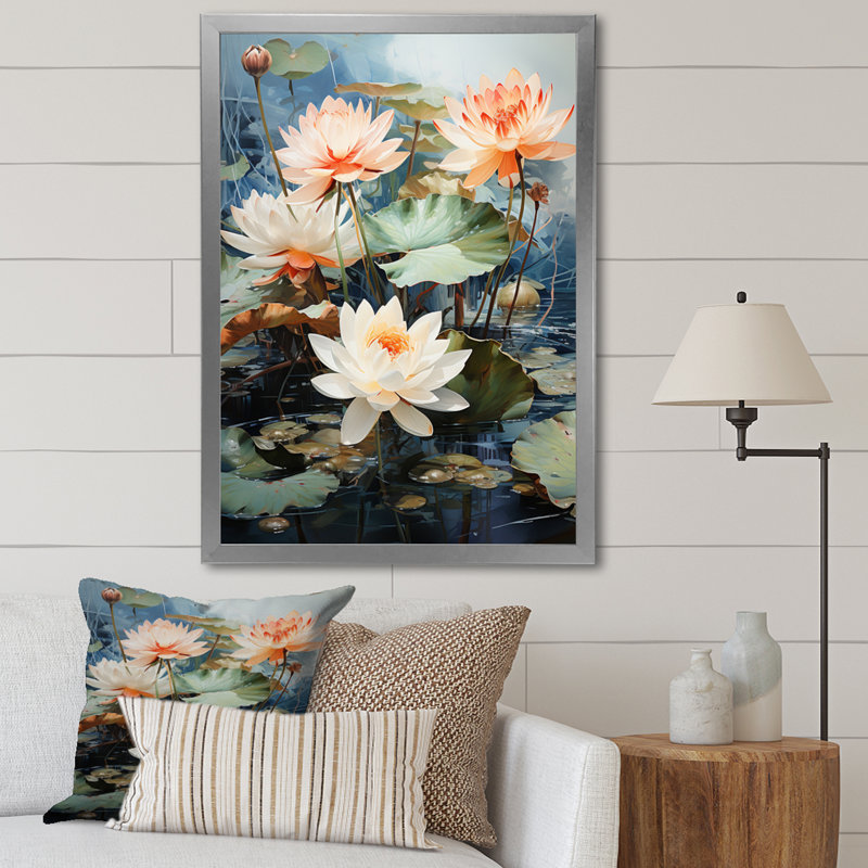 «Lusulu Asian Art Lotus Pond I», reproduction sur toile, H 32 po x l 24 po x P 1 po, Cadre photo argenté