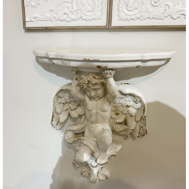 White Cherub Statue Wall Relief