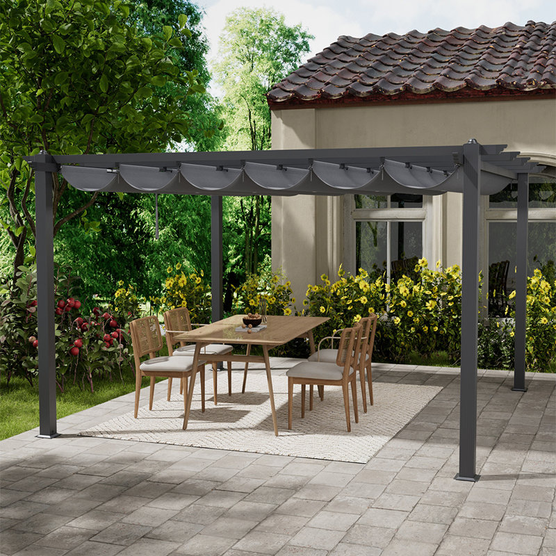 Rolanda Metal Light Grey Pergola, 228cm H x 400cm W x 400cm D